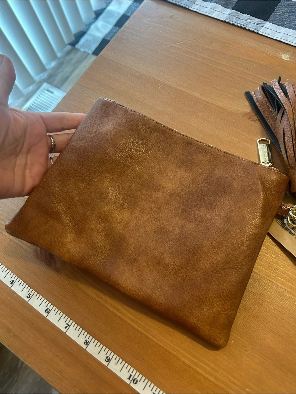 NWT Steve Madden Tan Wristlet Clutch whip stitch Brown Western boho